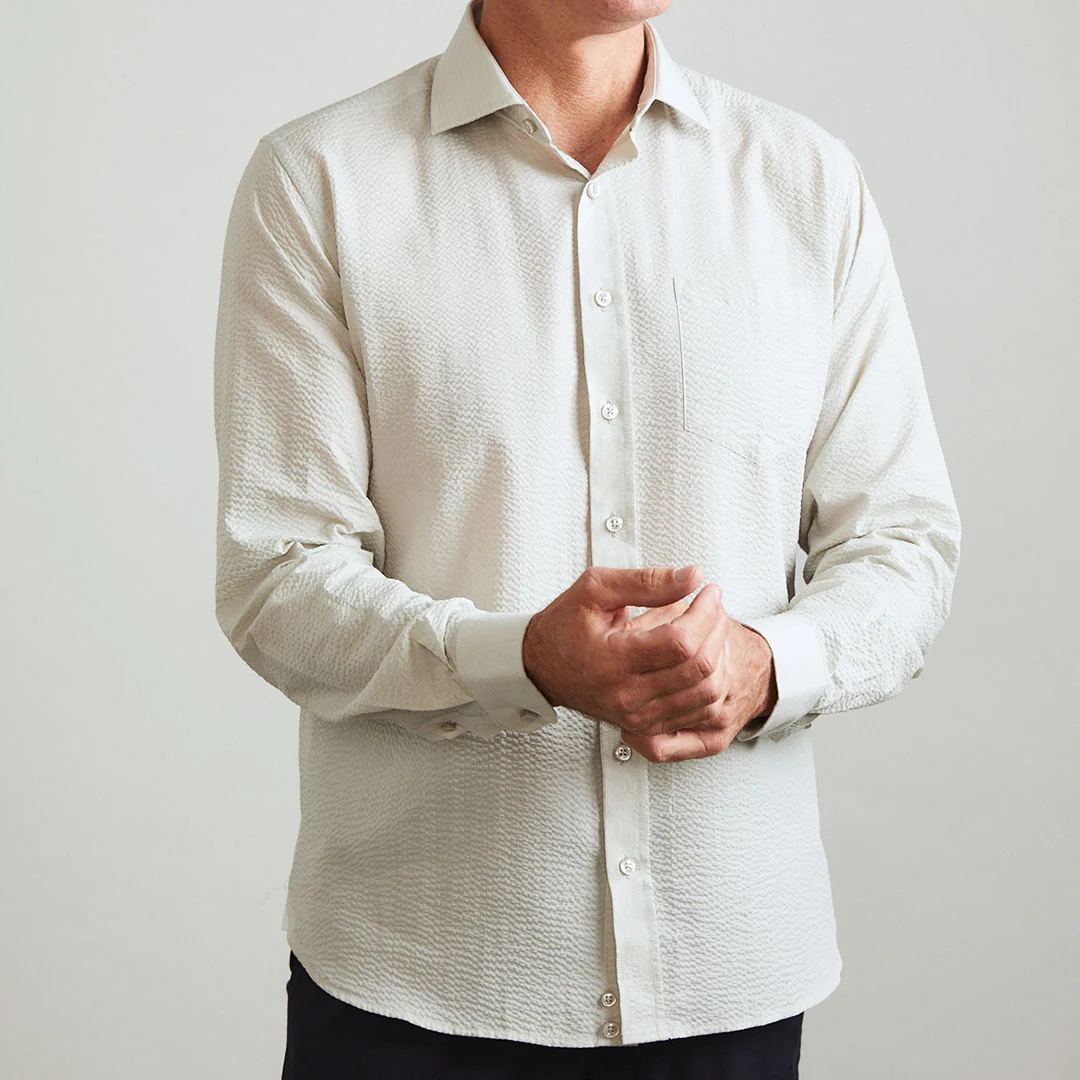Chartres Long Sleeve Light Grey Solid Seersucker - Image 4