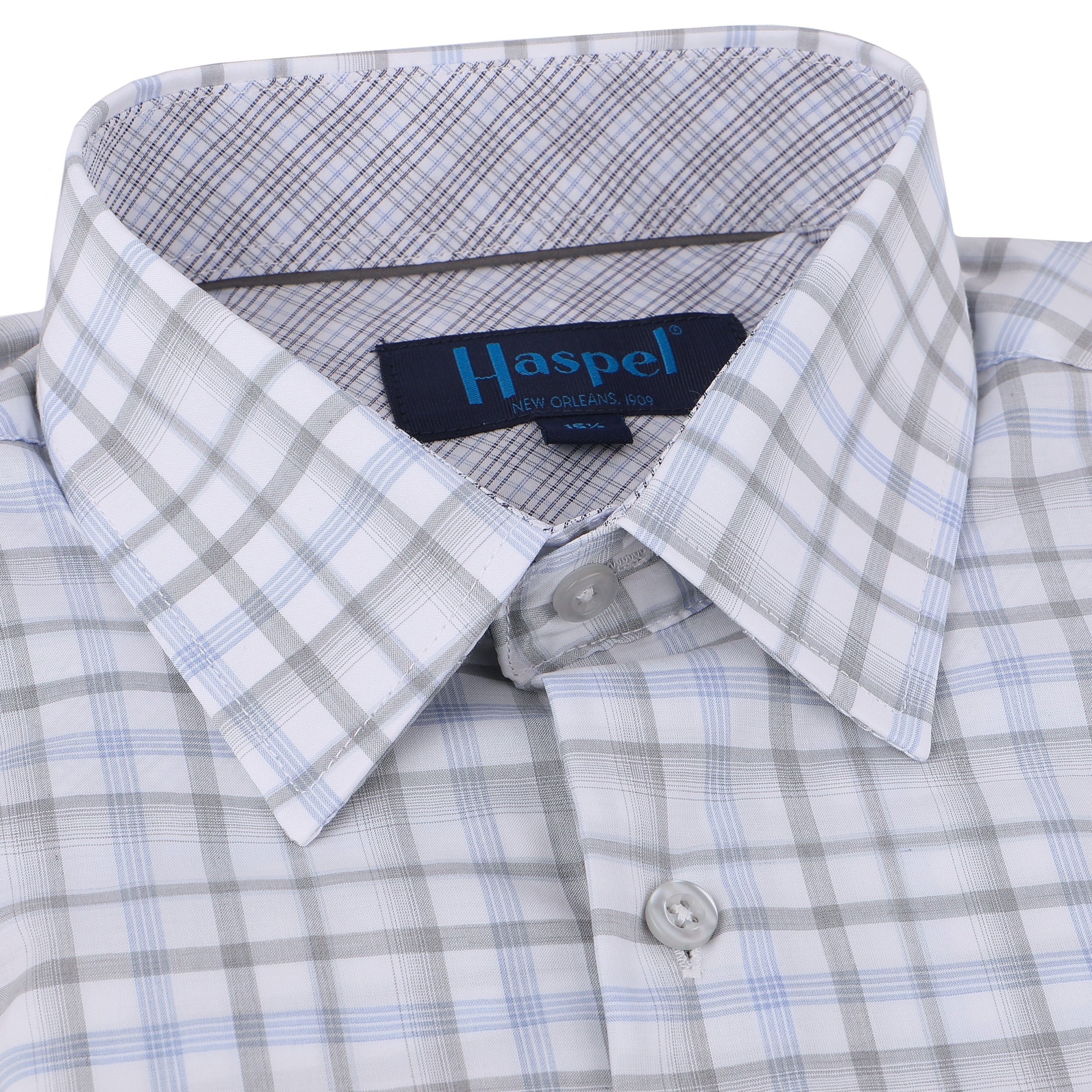 *** FINAL SALE *** Light Blue & Grey Plaid Tailored Fit Dress Shirt