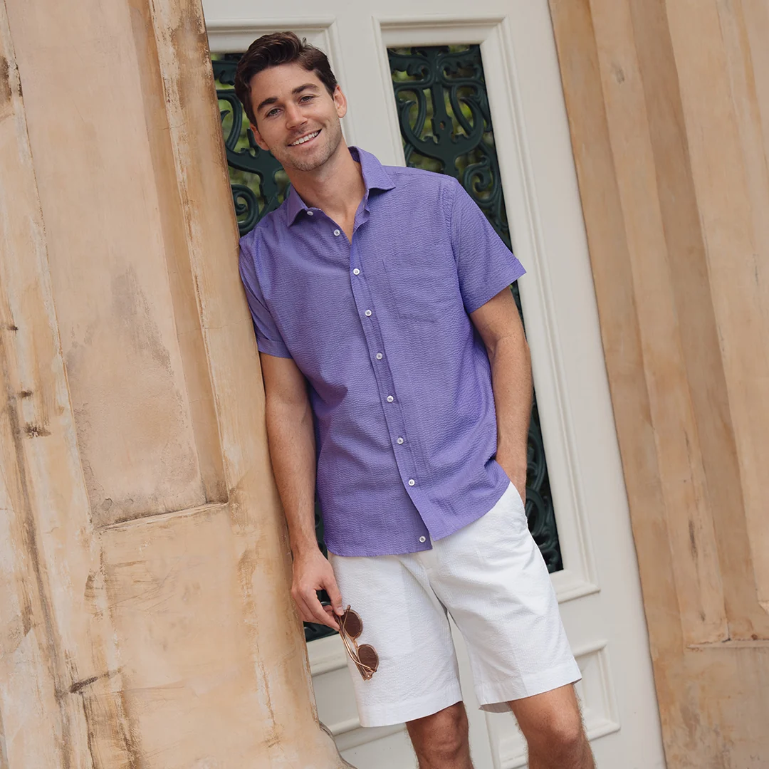 Freret Short Sleeve Solid Purple Seersucker - Image 2