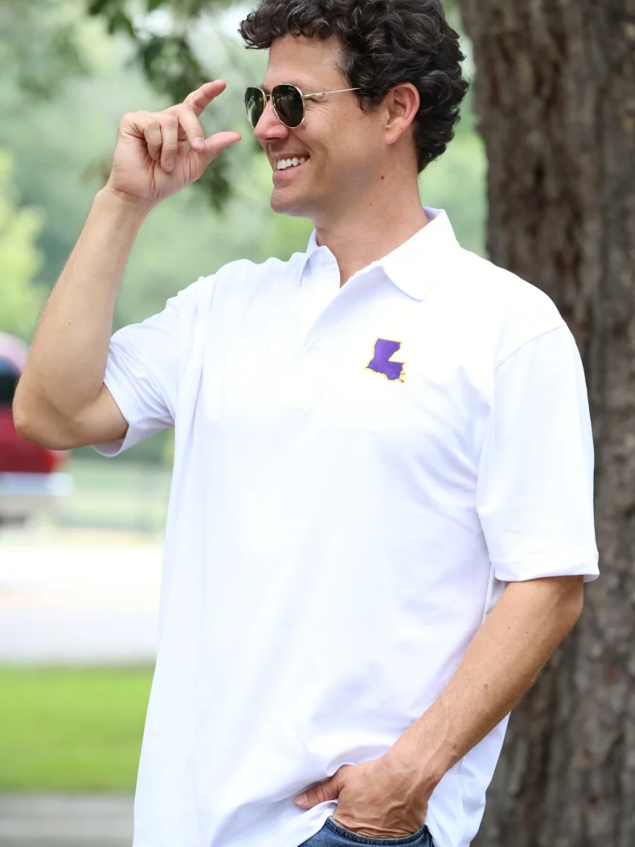 Louisiana White, Purple, & Gold Driway™ Performance Polo - Image 3