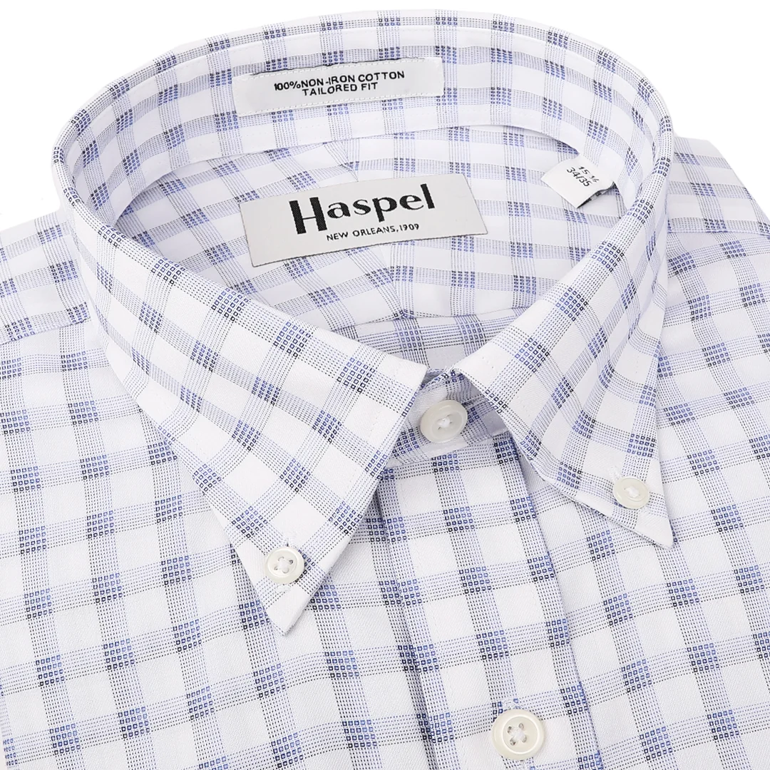 *** FINAL SALE *** Henry White Ground Box Plaid Button Down Trim Fit Dress Shirt