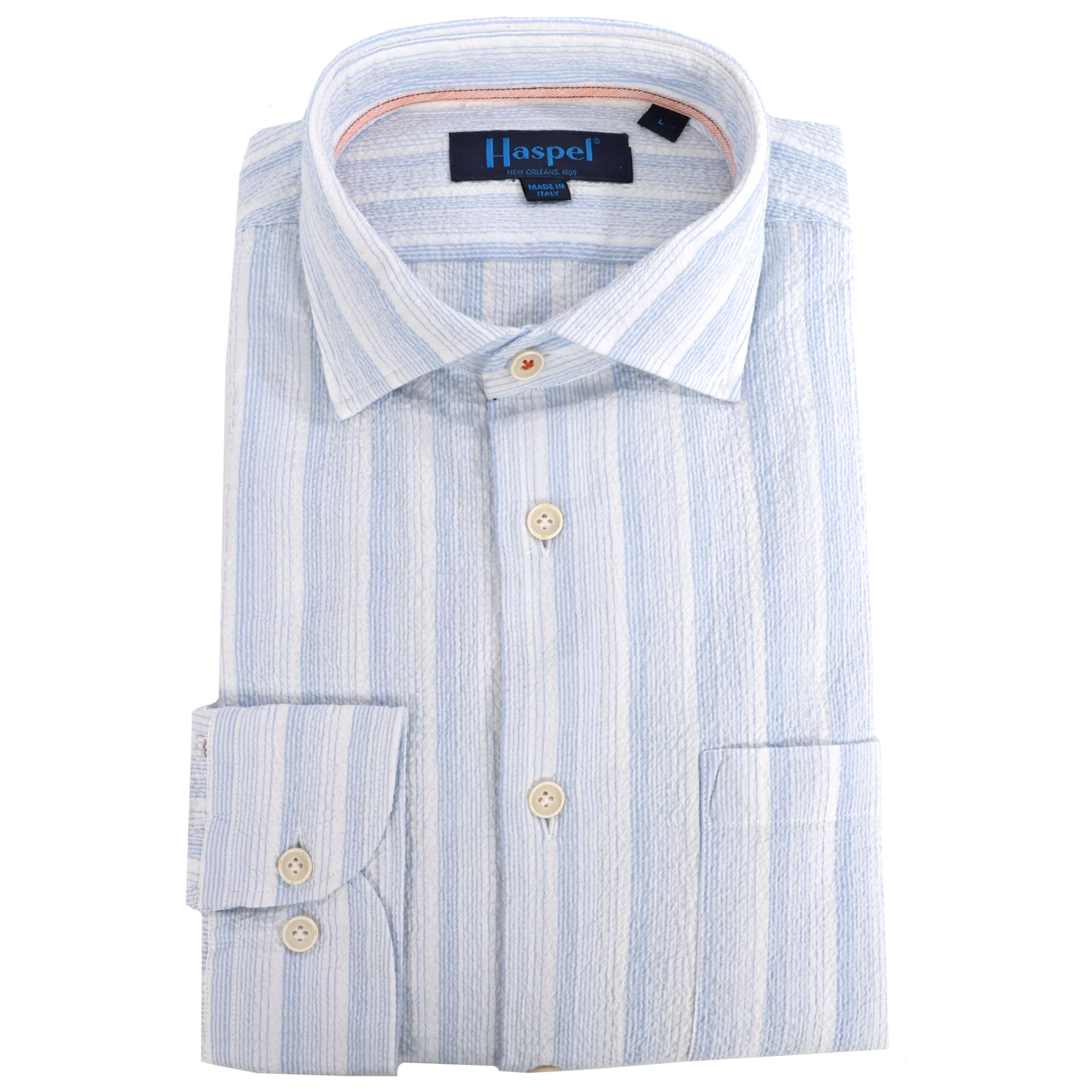 Kavanaugh Lt. Blue Stripe Seersucker Long Sleeve Shirt - Image 8
