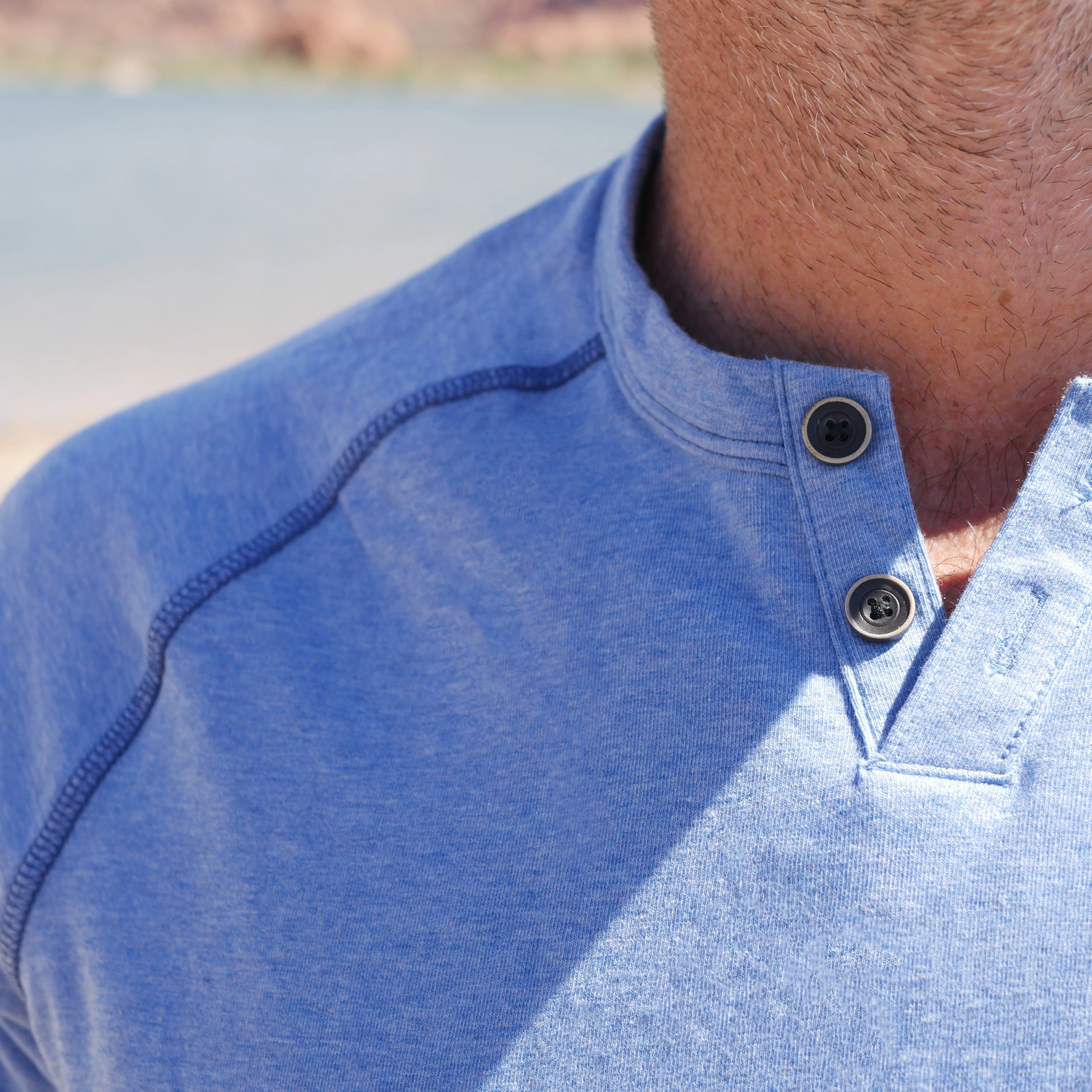 King Notch Neck T-Shirt - Short Sleeve Mid-Blue - Image 3