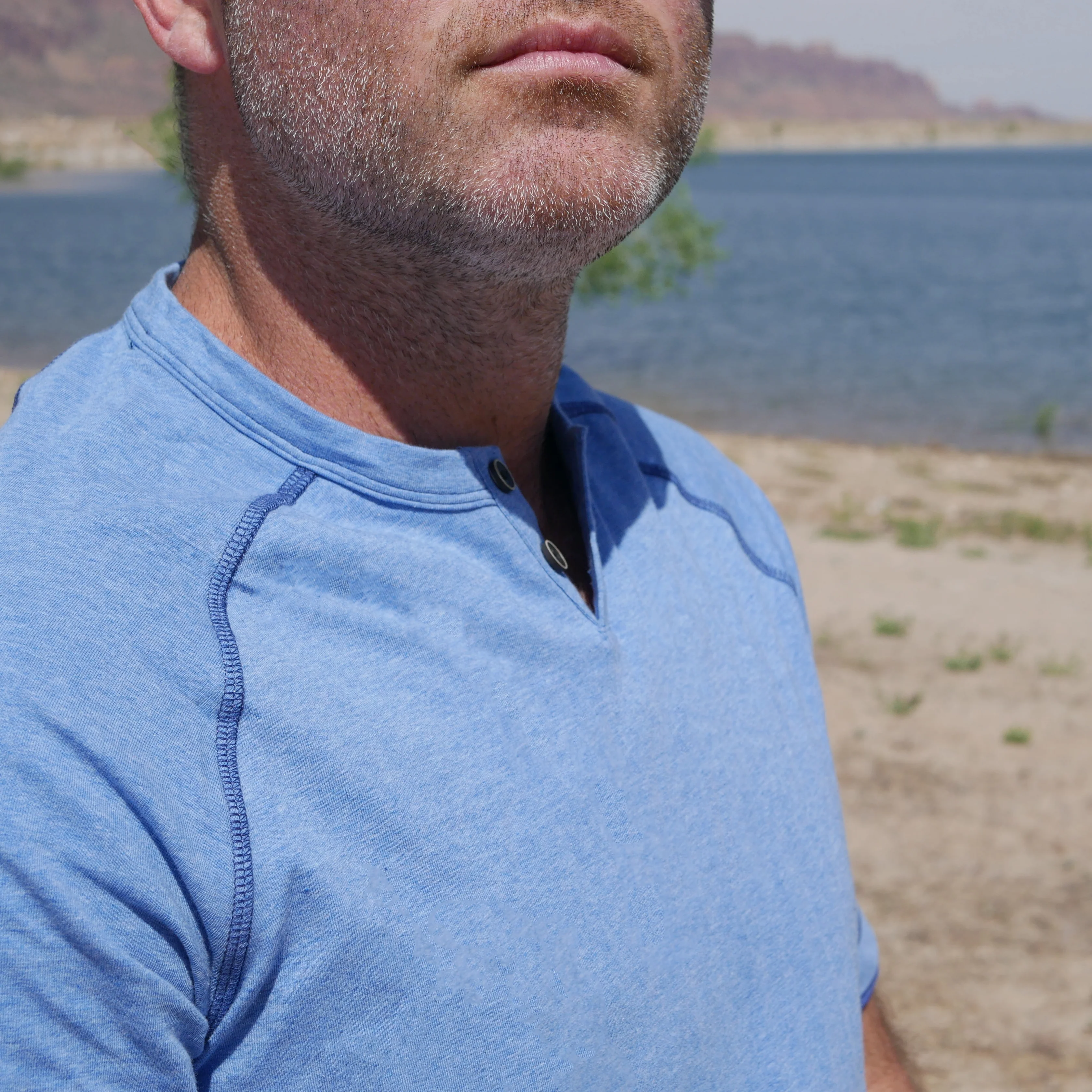 King Notch Neck T-Shirt - Short Sleeve Mid-Blue - Image 4