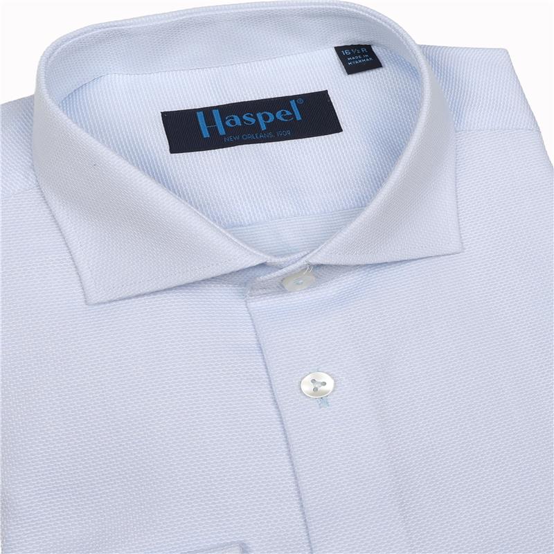 Prato Blue Textured Solid Dress Shirt