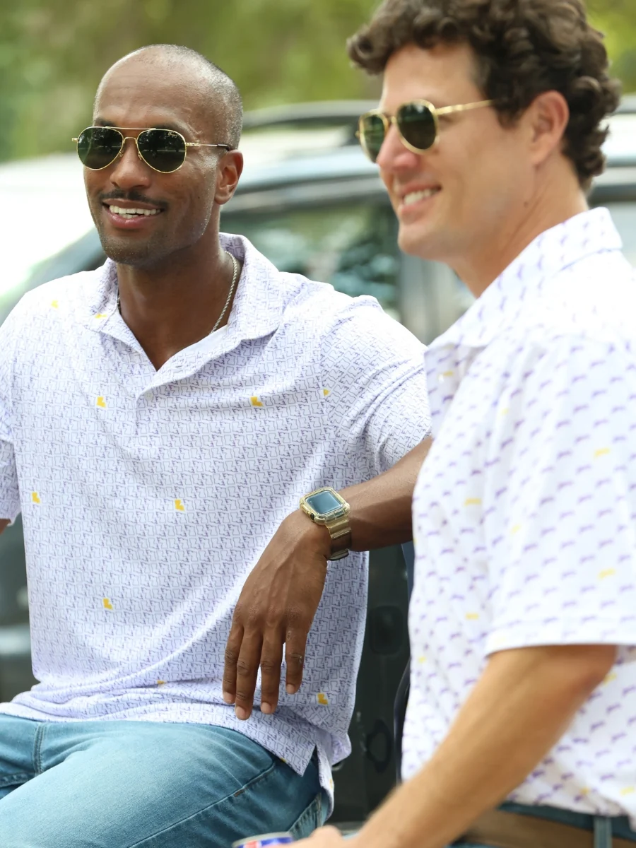 Purple & Gold Jumping Tiger Performance Polo - Image 3