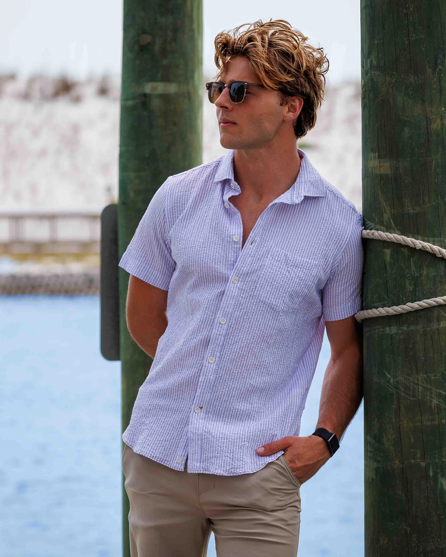 Riley Lavender Stripe Seersucker Short Sleeve - Image 2
