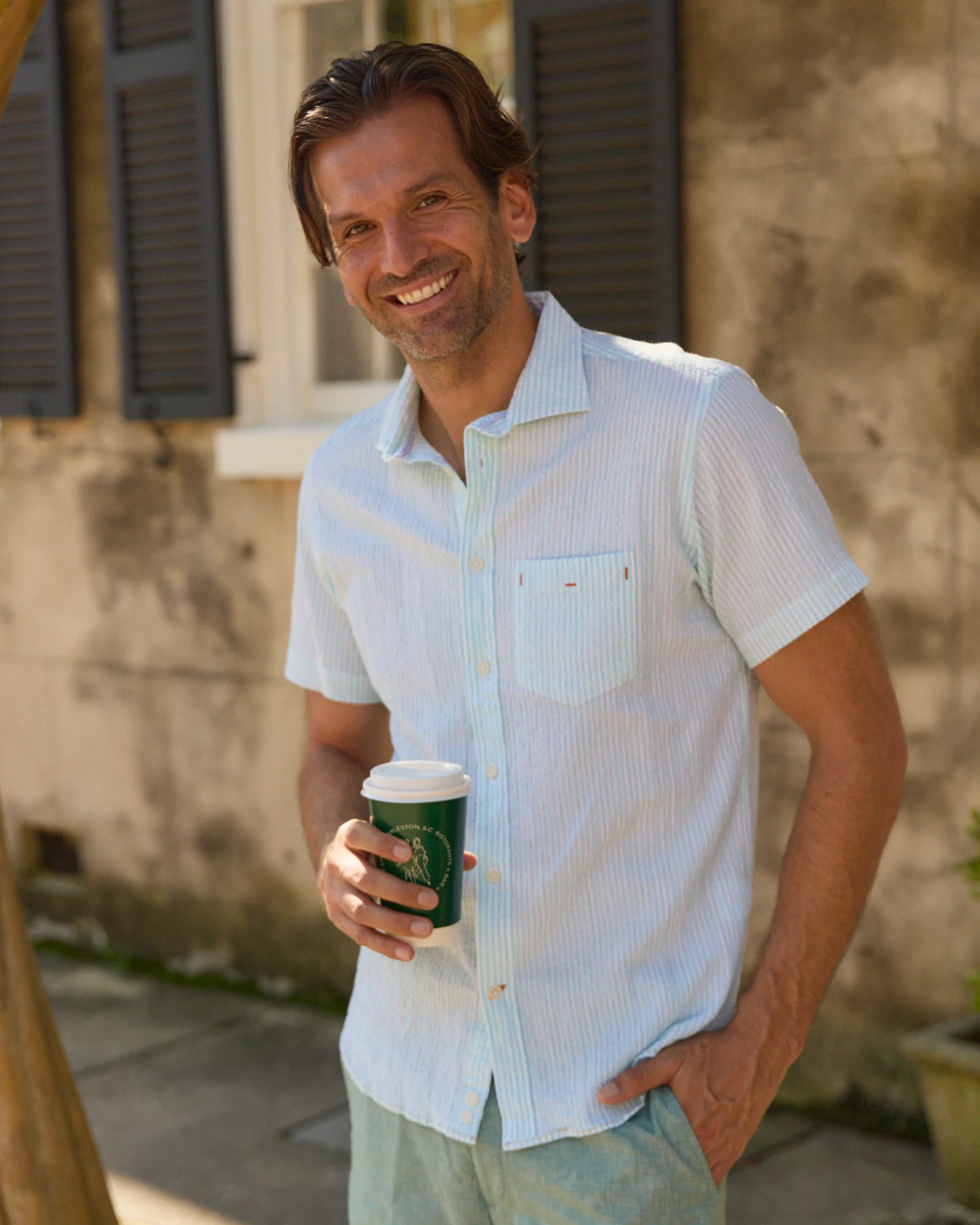 Riley Mint Green Stripe Seersucker Short Sleeve Shirt - Image 2