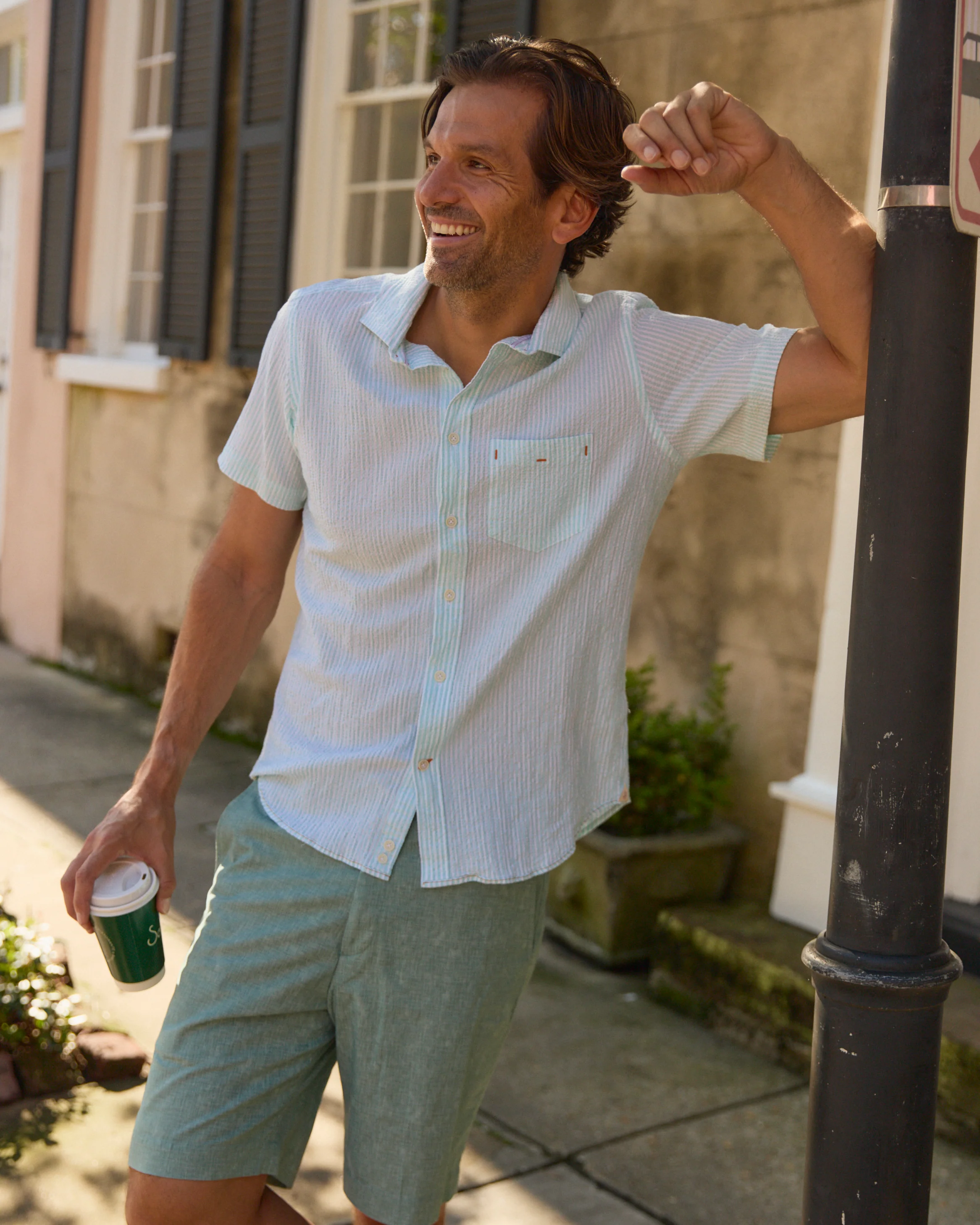 Riley Mint Green Stripe Seersucker Short Sleeve Shirt - Image 3