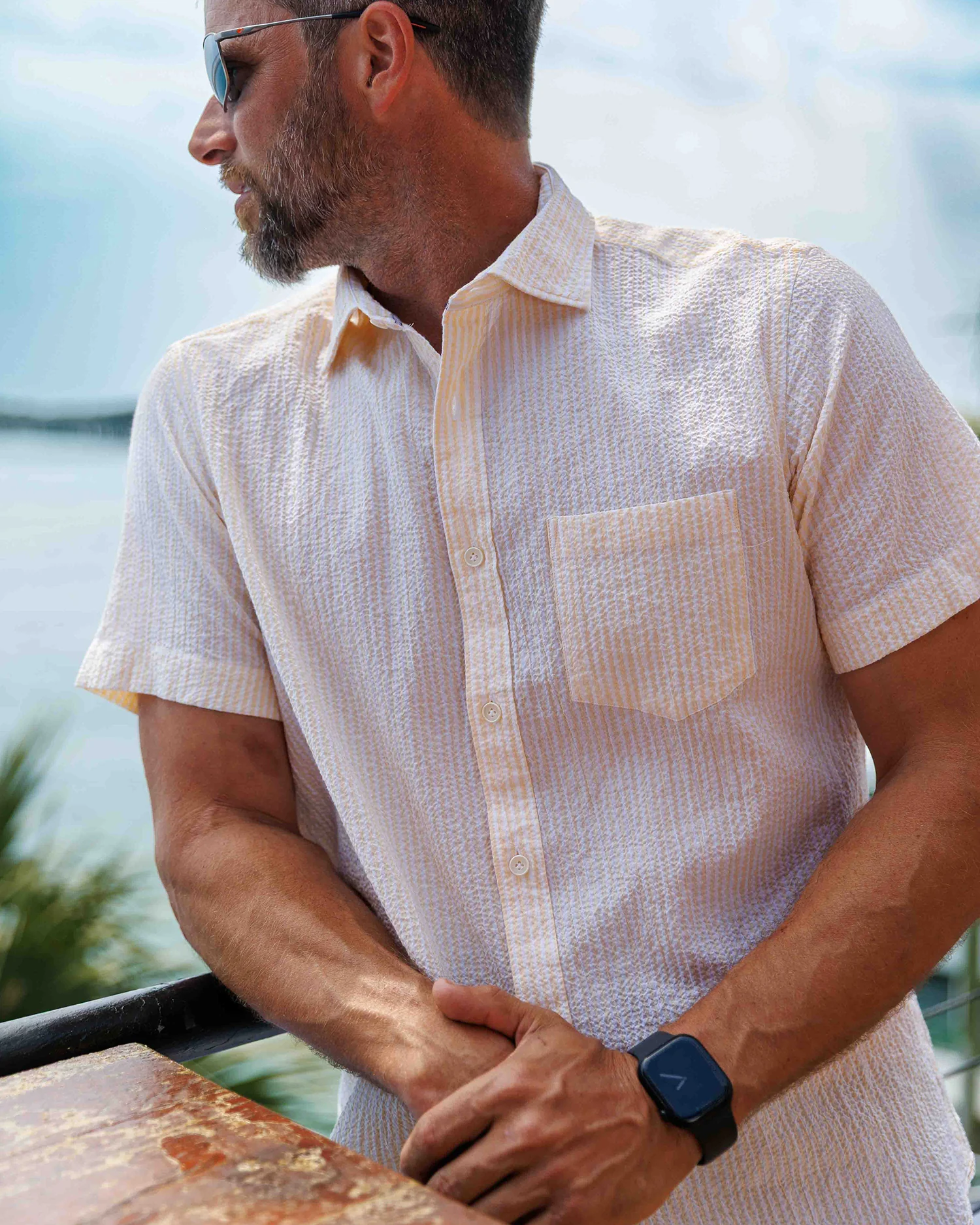 Riley Yellow Stripe Seersucker Short Sleeve Shirt - Image 4