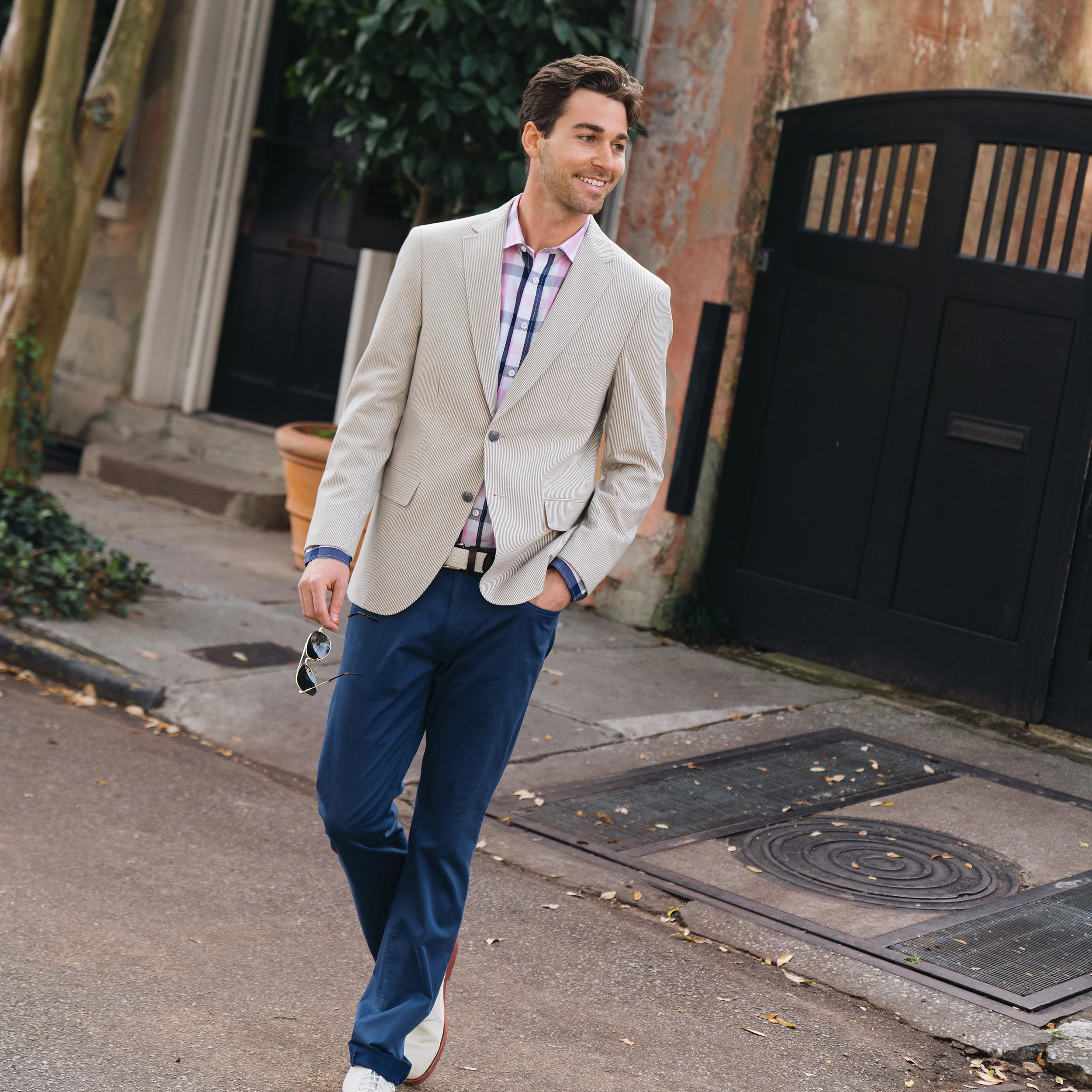 Traveler Vintage Grey Seersucker Striped TRIM FIT Soft Sport Coat - Image 4