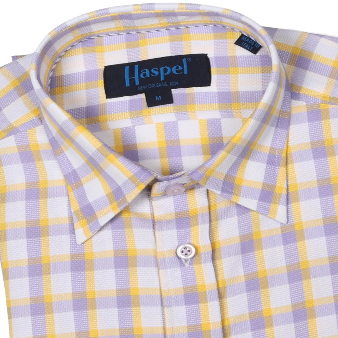 Treme Purple and Gold Textured Plaid Long Sleeve Shirt